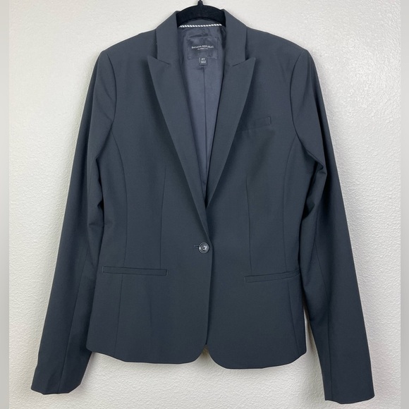 Banana Republic Women's 2 TALL Black Italian Washable Wool Blazer Coat 267508 - Picture 2 of 16